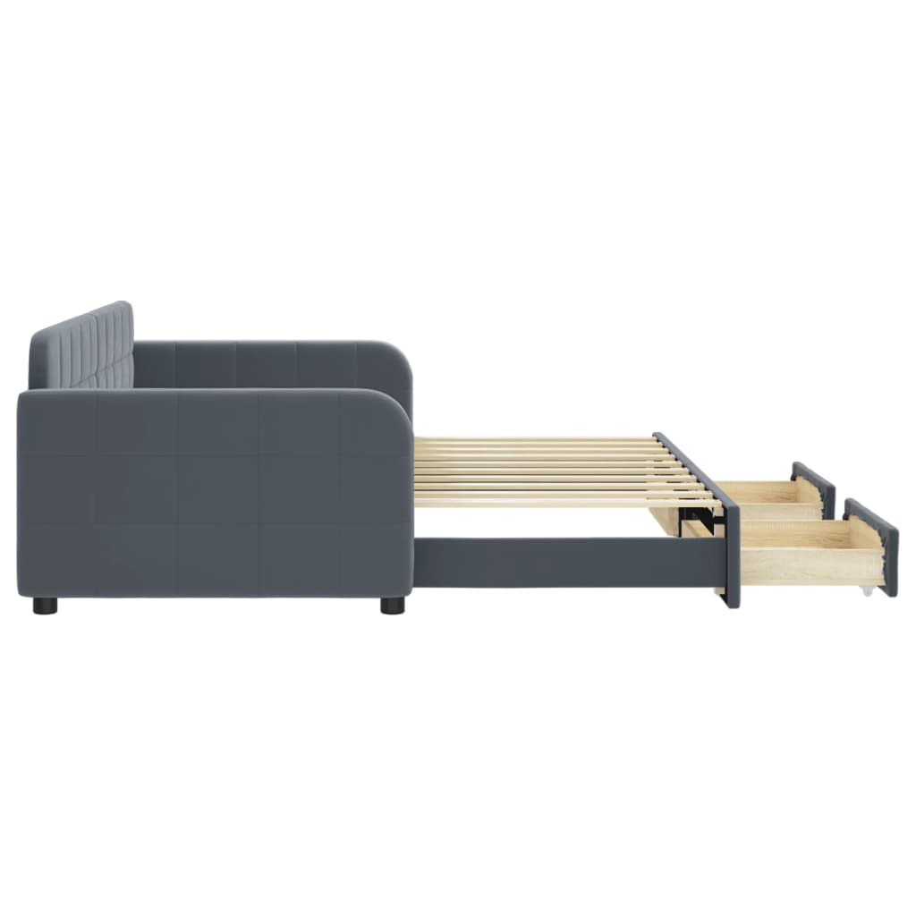 vidaXL Tagesbett Ausziehbar mit Schubladen Dunkelgrau 90x190 cm Samt