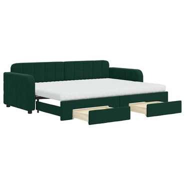 vidaXL Tagesbett Ausziehbar mit Schubladen Dunkelgrün 80x200 cm Samt