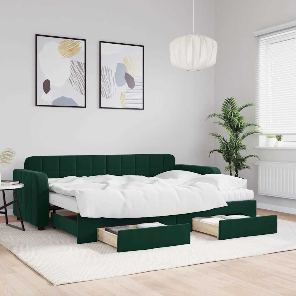 vidaXL Tagesbett Ausziehbar mit Schubladen Dunkelgrün 80x200 cm Samt