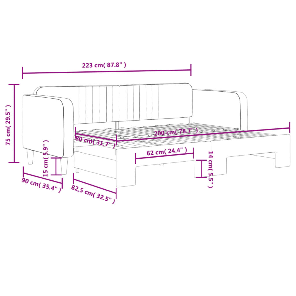 vidaXL Tagesbett Ausziehbar Dunkelgrau 80x200 cm Samt