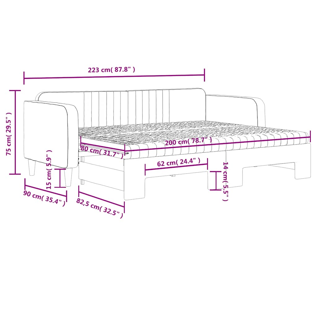 vidaXL Tagesbett Ausziehbar mit Matratzen Dunkelgrau 80x200 cm Samt