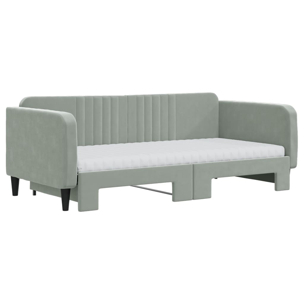 vidaXL Lit de jour gigogne avec matelas Velours Gris clair 90x190 cm