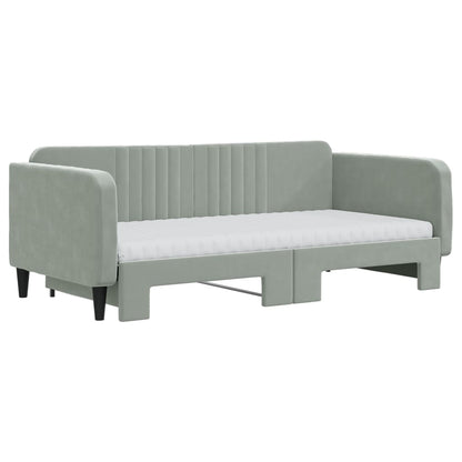 vidaXL Lit de jour gigogne avec matelas Velours Gris clair 90x190 cm