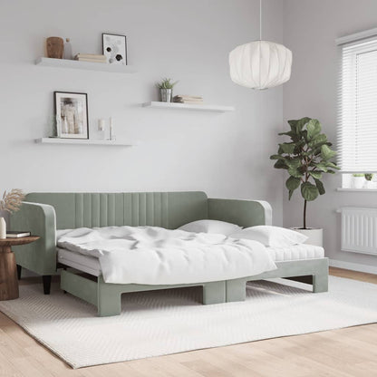 vidaXL Lit de jour gigogne avec matelas Velours Gris clair 90x190 cm