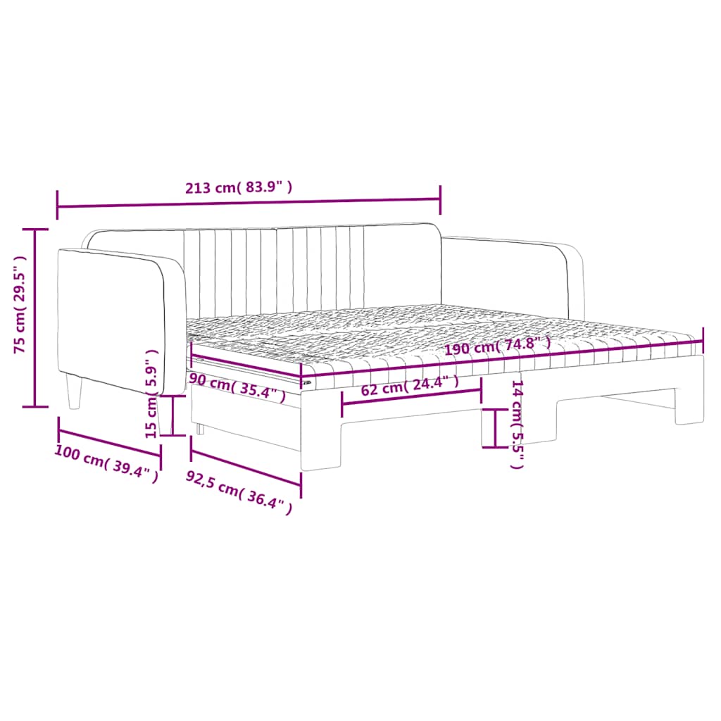 vidaXL Tagesbett Ausziehbar mit Matratzen Dunkelgrau 90x190 cm Samt