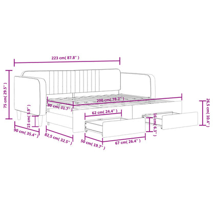 vidaXL Tagesbett Ausziehbar mit Schubladen Dunkelgrau 80x200 cm Samt