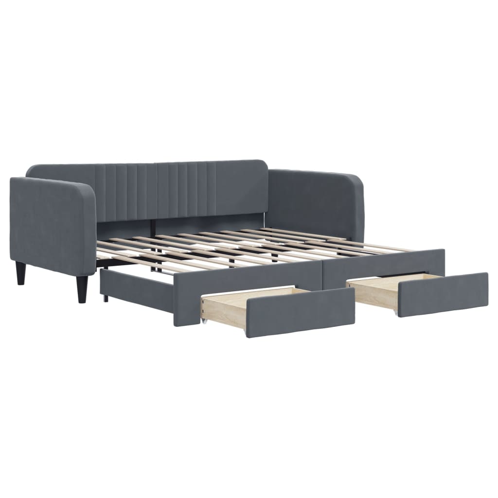 vidaXL Tagesbett Ausziehbar mit Schubladen Dunkelgrau 90x190 cm Samt
