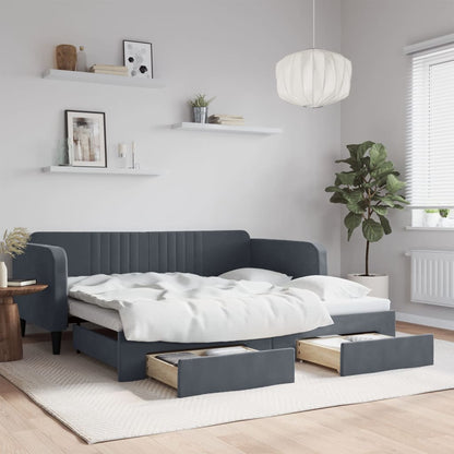 vidaXL Tagesbett Ausziehbar mit Schubladen Dunkelgrau 90x190 cm Samt