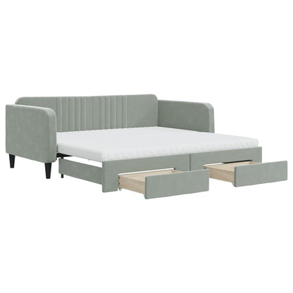 vidaXL Lit de repos extensible avec tiroirs Gris clair 90x190 cm Velours