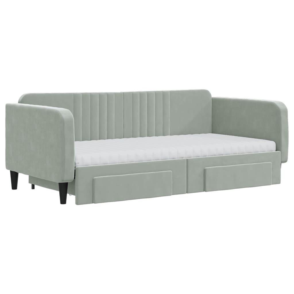 vidaXL Lit de repos extensible avec tiroirs Gris clair 90x190 cm Velours