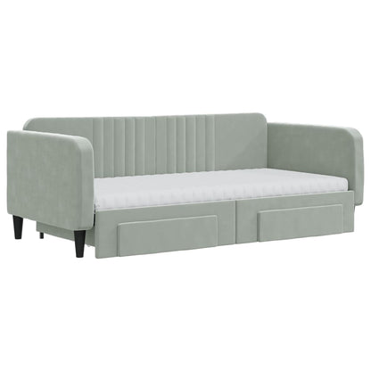 vidaXL Lit de repos extensible avec tiroirs Gris clair 90x190 cm Velours