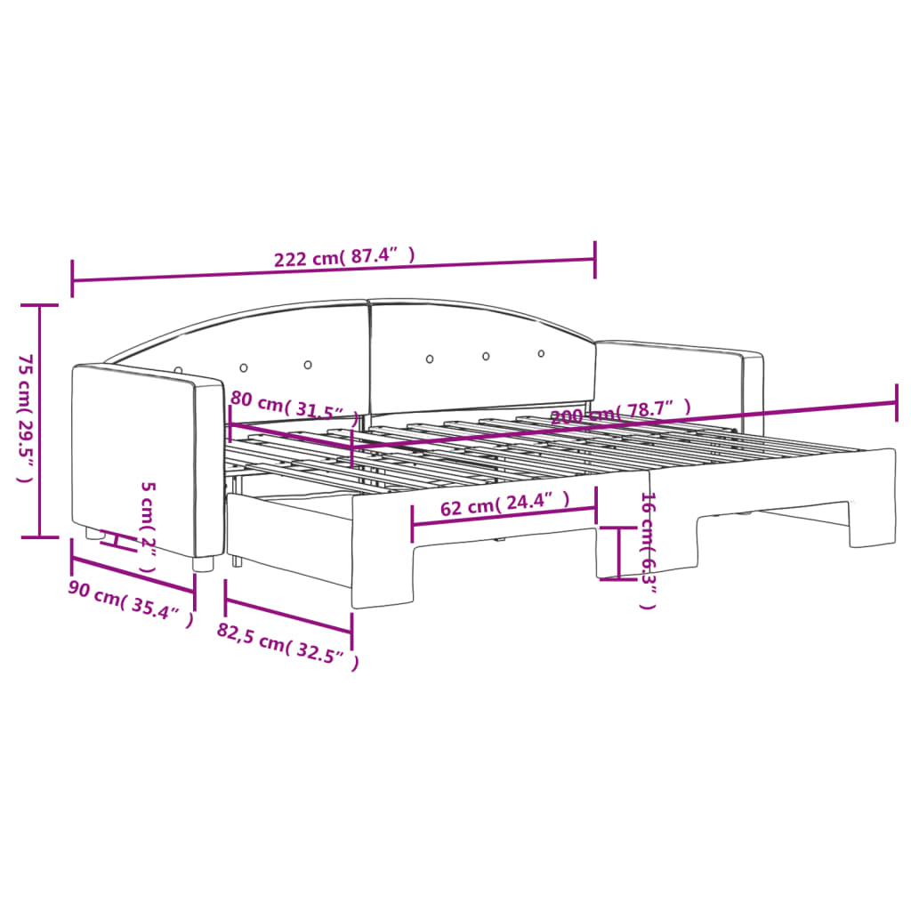 vidaXL Tagesbett Ausziehbar Dunkelgrau 80x200 cm Samt