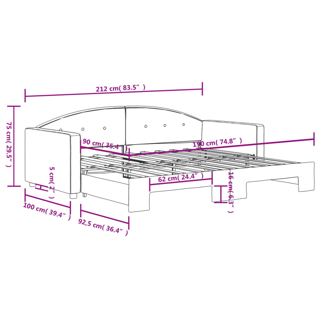vidaXL Tagesbett Ausziehbar Dunkelgrau 90x190 cm Samt