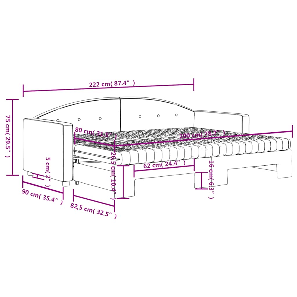 vidaXL Tagesbett Ausziehbar mit Matratzen Dunkelgrau 80x200 cm Samt