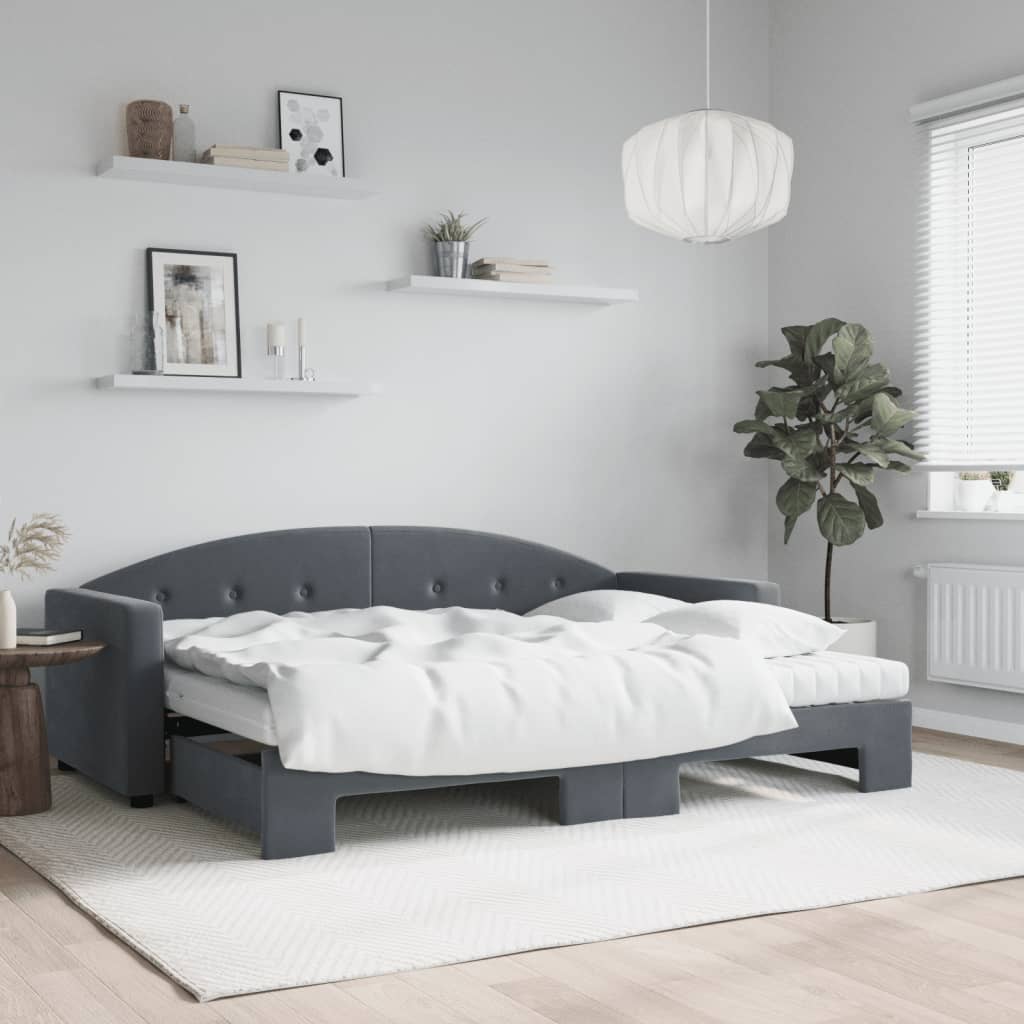 vidaXL Tagesbett Ausziehbar mit Matratzen Dunkelgrau 80x200 cm Samt