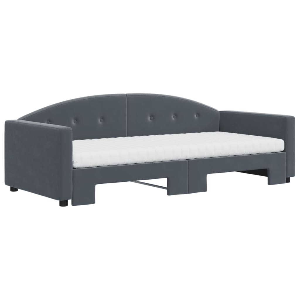 vidaXL Tagesbett Ausziehbar mit Matratzen Dunkelgrau 90x200 cm Samt