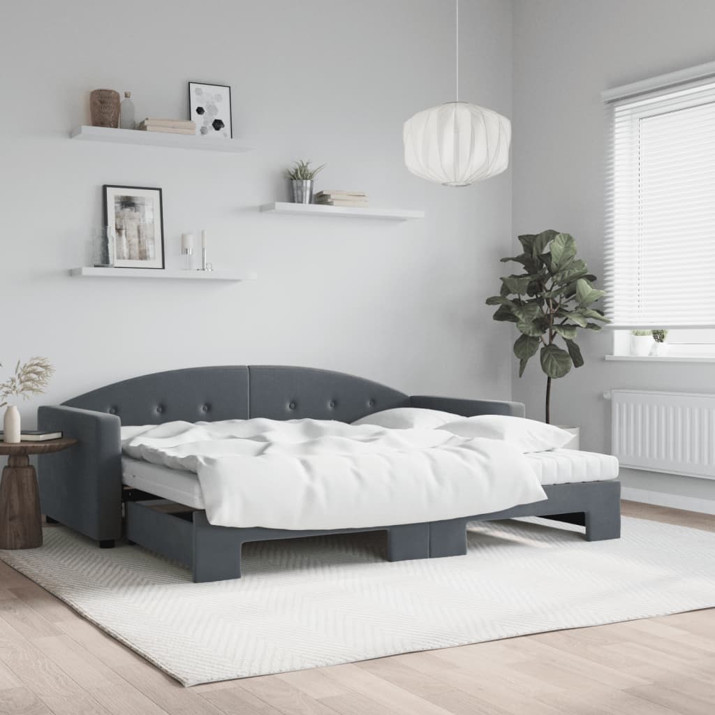 vidaXL Tagesbett Ausziehbar mit Matratzen Dunkelgrau 90x200 cm Samt