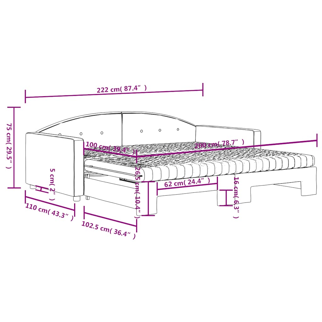 vidaXL Tagesbett Ausziehbar mit Matratzen Dunkelgrau 100x200 cm Samt
