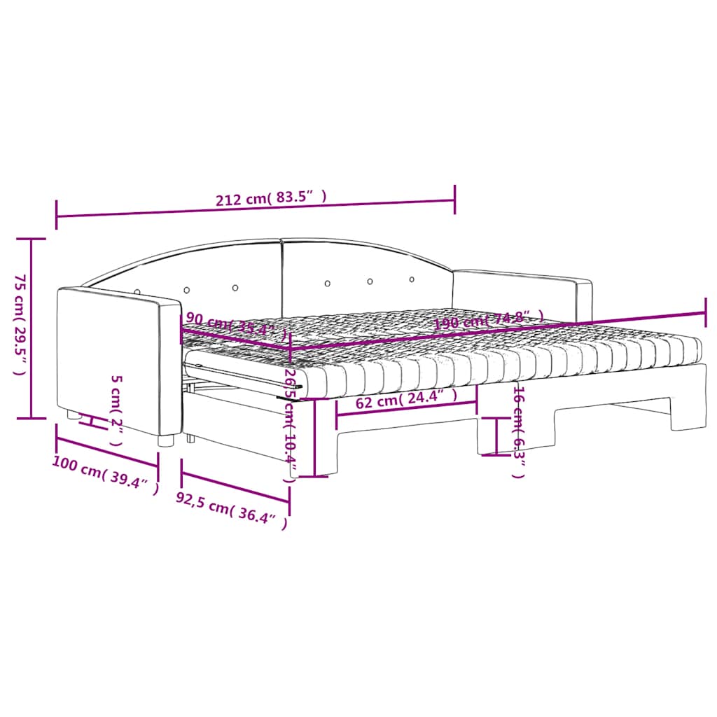 vidaXL Tagesbett Ausziehbar mit Matratzen Dunkelgrau 90x190 cm Samt