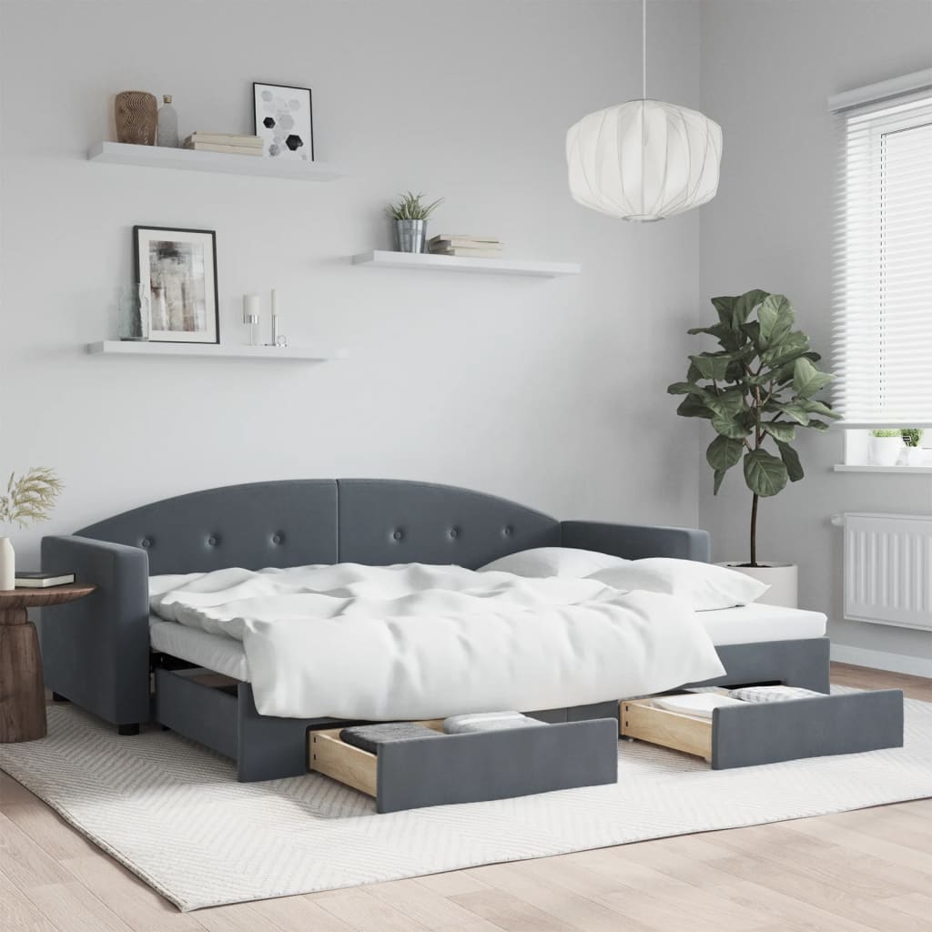 vidaXL Tagesbett Ausziehbar mit Schubladen Dunkelgrau 80x200 cm Samt
