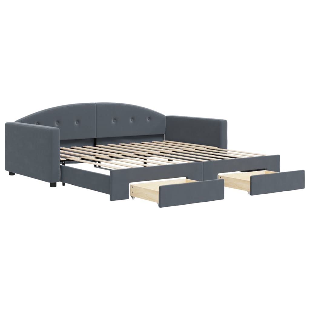 vidaXL Tagesbett Ausziehbar mit Schubladen Dunkelgrau 100x200 cm Samt