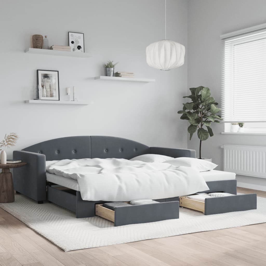 vidaXL Tagesbett Ausziehbar mit Schubladen Dunkelgrau 100x200 cm Samt