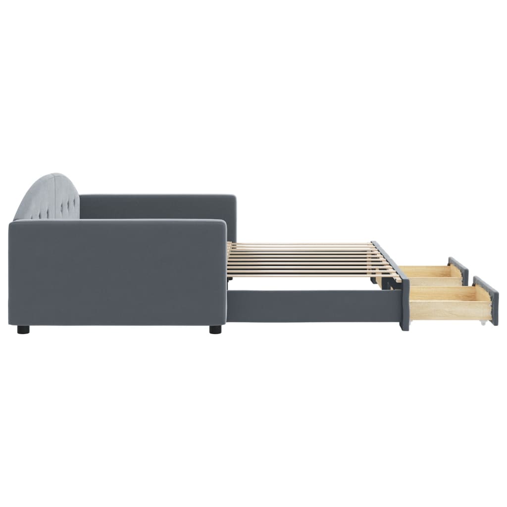 vidaXL Tagesbett Ausziehbar mit Schubladen Dunkelgrau 90x190 cm Samt