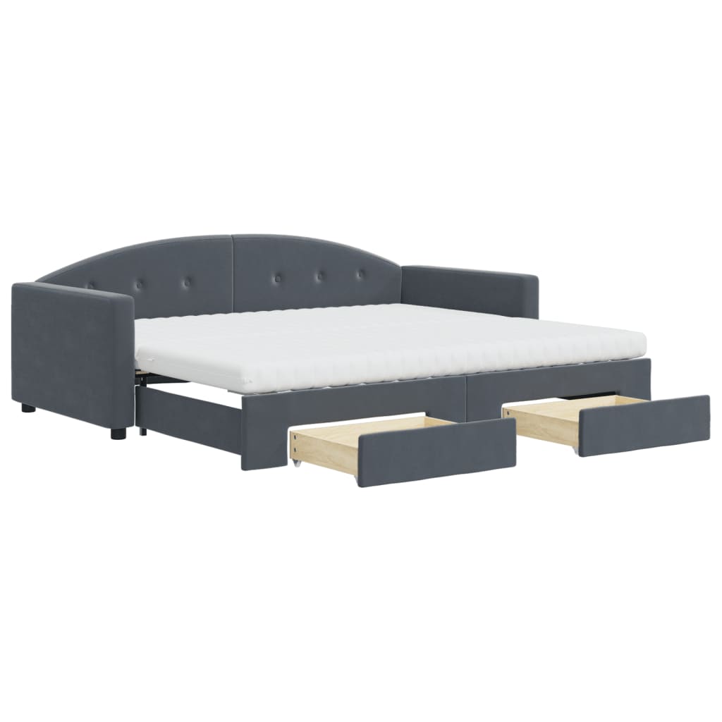 vidaXL Tagesbett Ausziehbar mit Schubladen Dunkelgrau 90x200 cm Samt