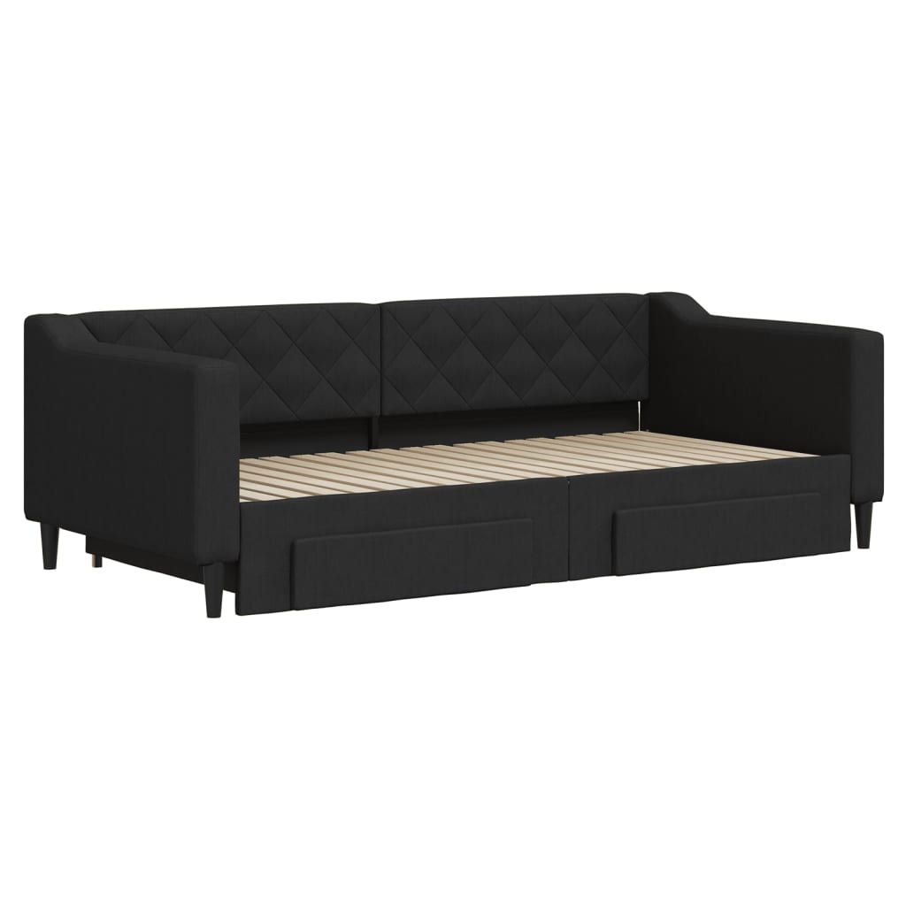 Tagesbett Ausziehbar mit Schubladen Schwarz 90x190 cm Stoff