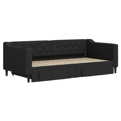 Tagesbett Ausziehbar mit Schubladen Schwarz 90x190 cm Stoff
