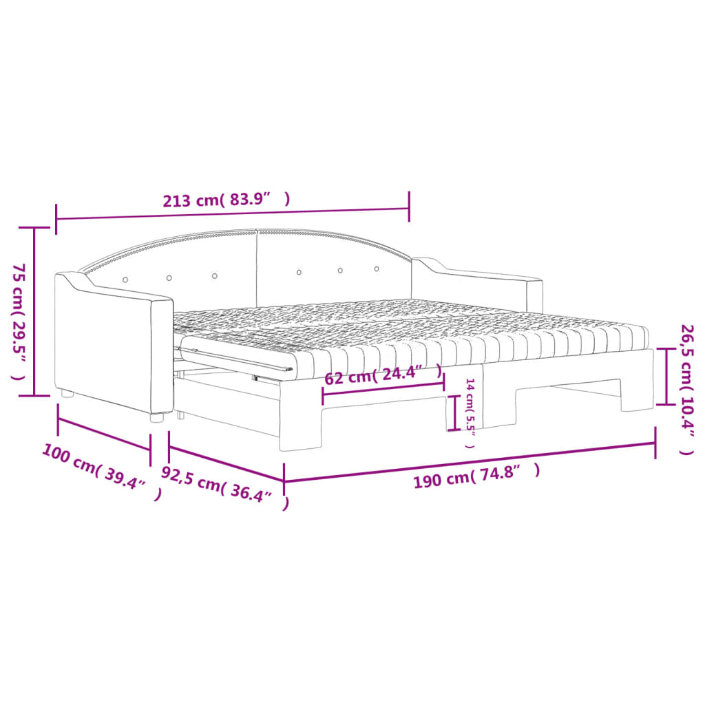vidaXL Tagesbett Ausziehbar mit Matratzen Dunkelgrau 90x190 cm Stoff