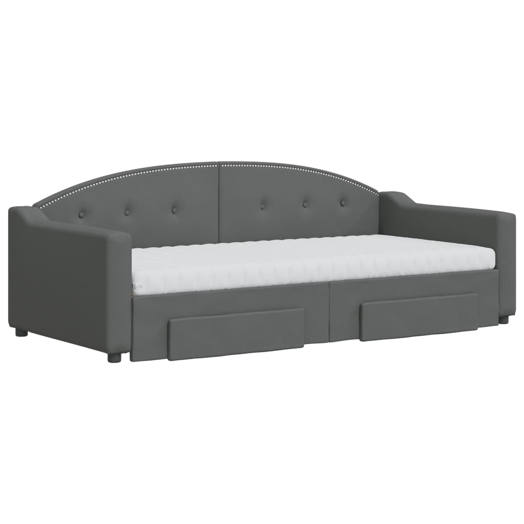 vidaXL Lit banquette extensible avec tiroirs gris foncé 90x190 cm tissu