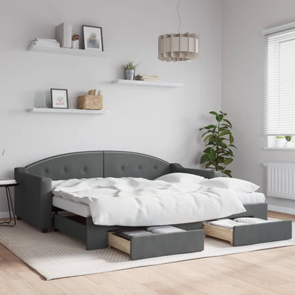 vidaXL Lit banquette extensible avec tiroirs gris foncé 90x190 cm tissu