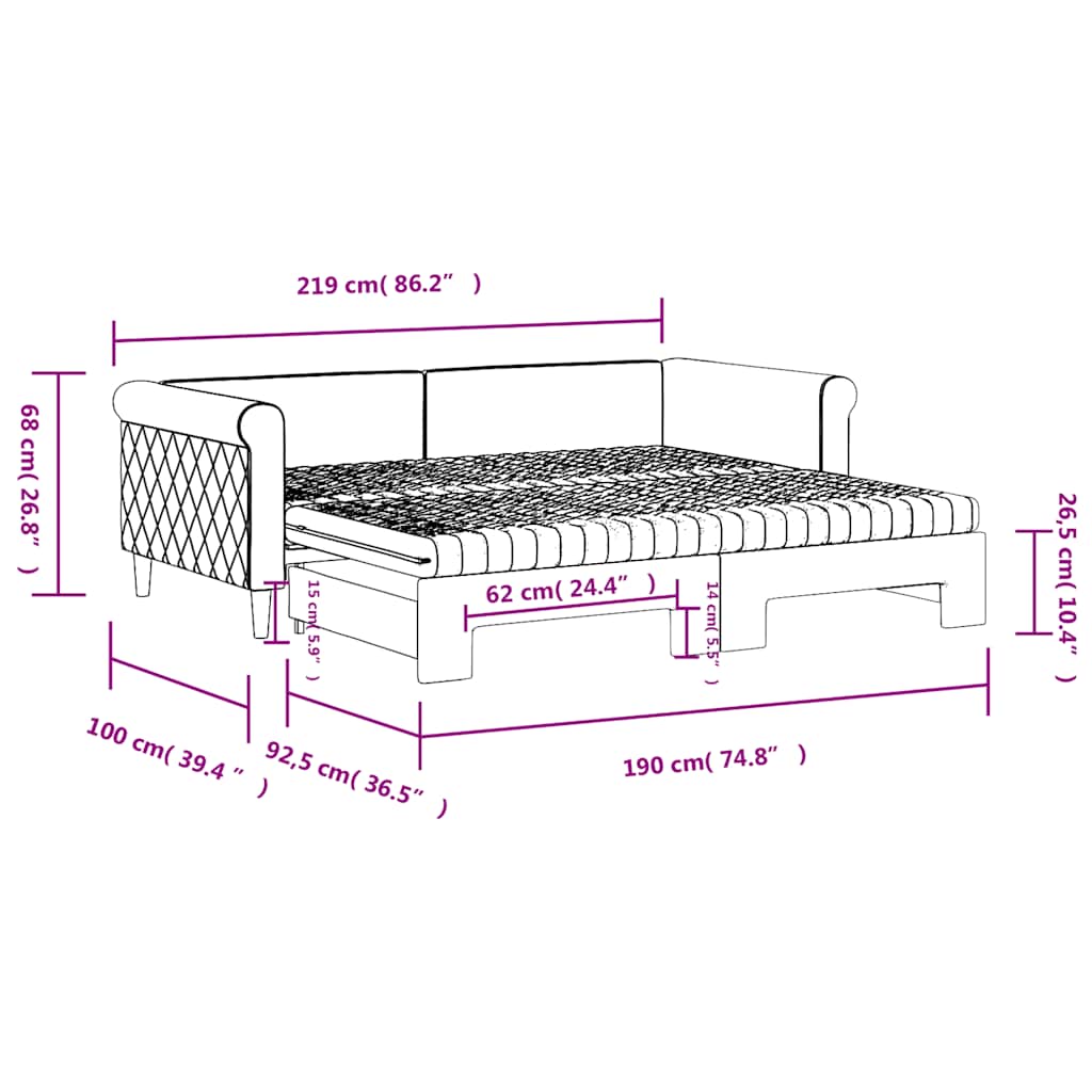 vidaXL Tagesbett Ausziehbar mit Matratzen Dunkelgrau 90x190 cm Samt