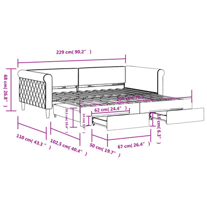 vidaXL Tagesbett Ausziehbar mit Schubladen Dunkelgrau 100x200 cm Samt