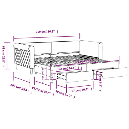 vidaXL Tagesbett Ausziehbar mit Schubladen Dunkelgrau 90x190 cm Samt
