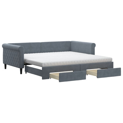 vidaXL Tagesbett Ausziehbar mit Schubladen Dunkelgrau 100x200 cm Samt