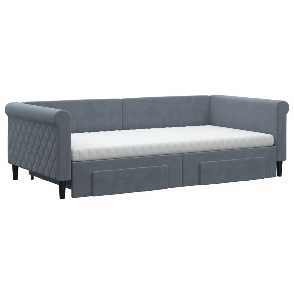 vidaXL Tagesbett Ausziehbar mit Schubladen Dunkelgrau 100x200 cm Samt