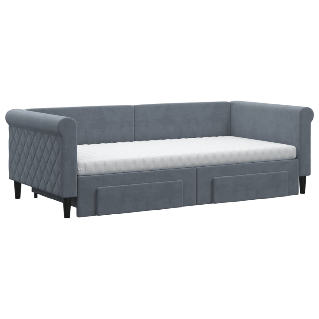 vidaXL Tagesbett Ausziehbar mit Schubladen Dunkelgrau 90x190 cm Samt