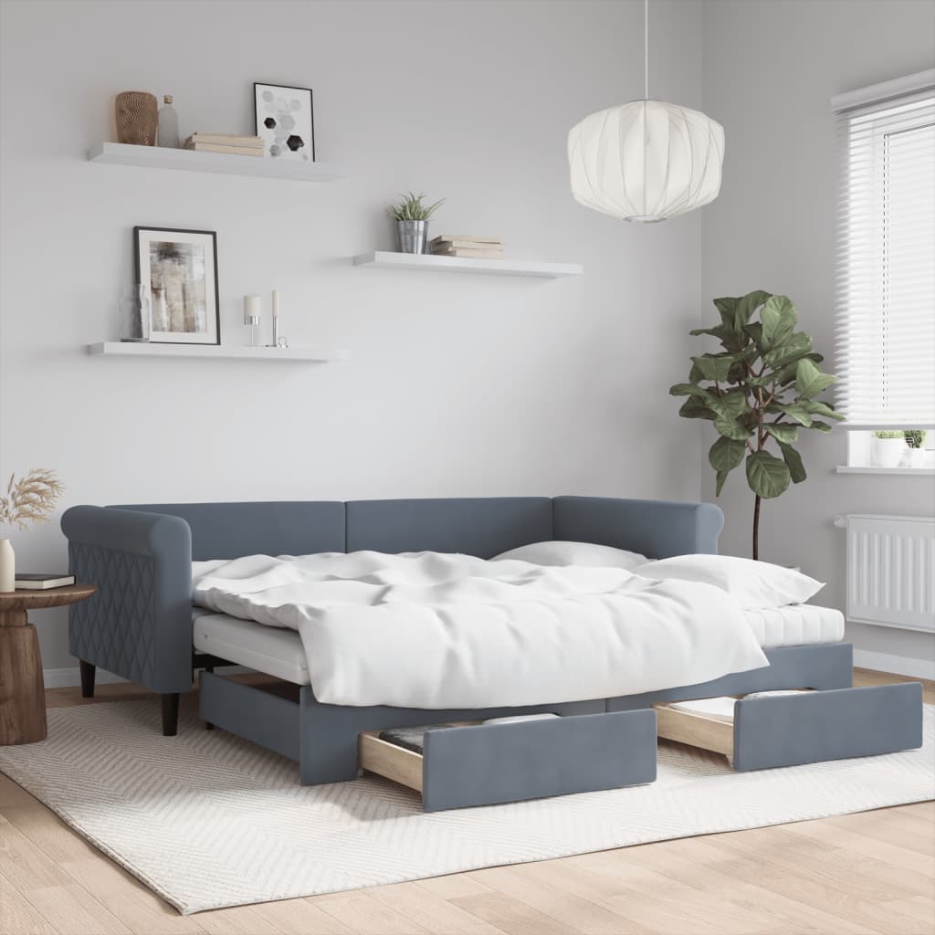 vidaXL Tagesbett Ausziehbar mit Schubladen Dunkelgrau 90x190 cm Samt