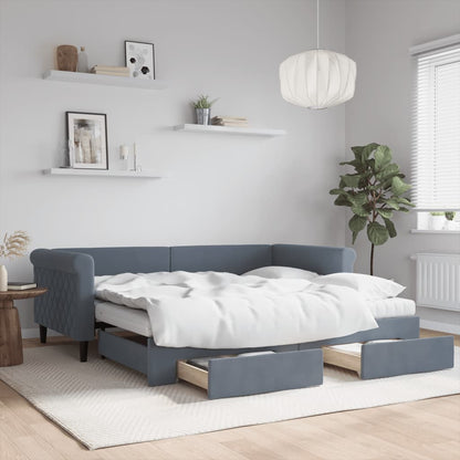 vidaXL Tagesbett Ausziehbar mit Schubladen Dunkelgrau 90x190 cm Samt
