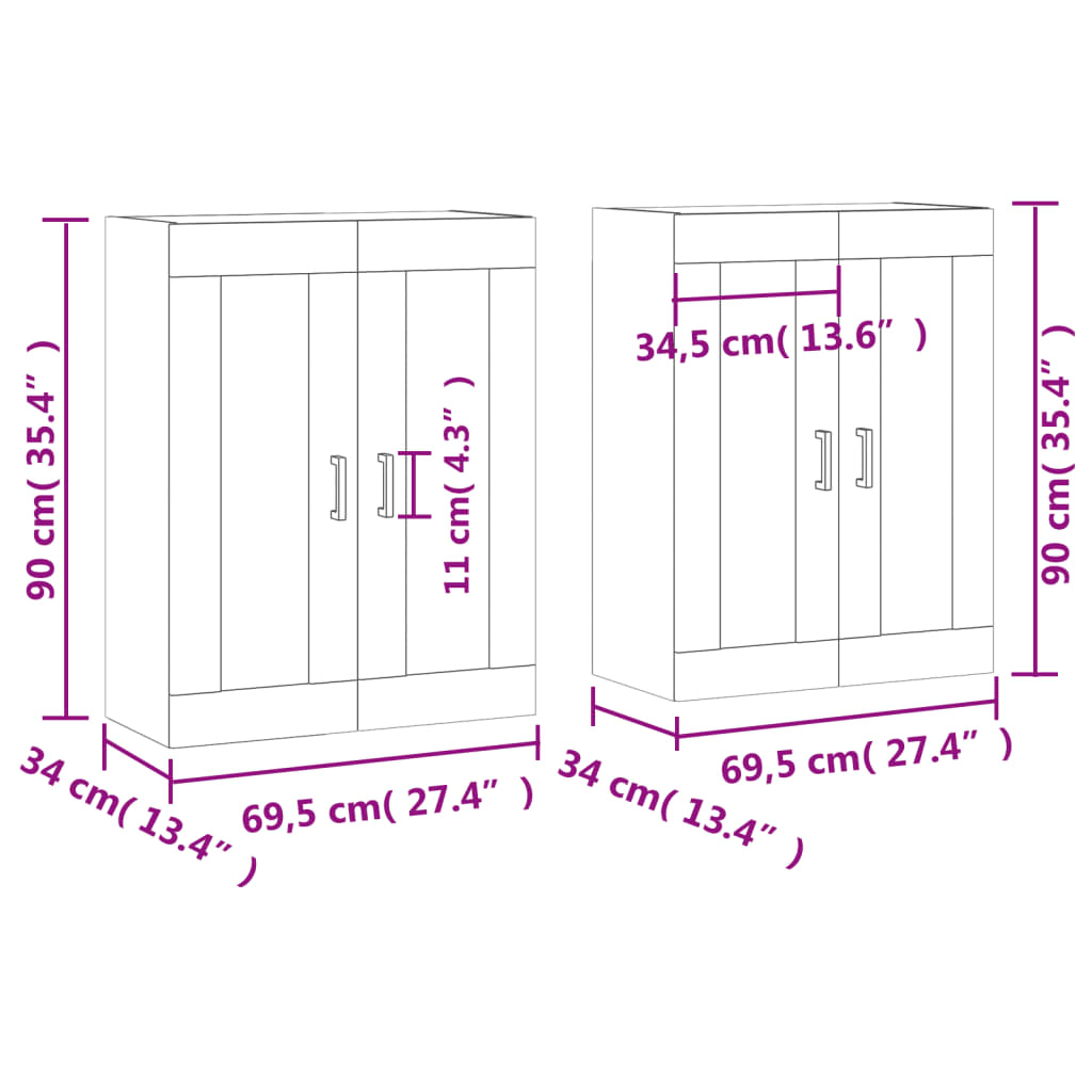 vidaXL Wandschränke 2 Stk. Räuchereiche Holzwerkstoff