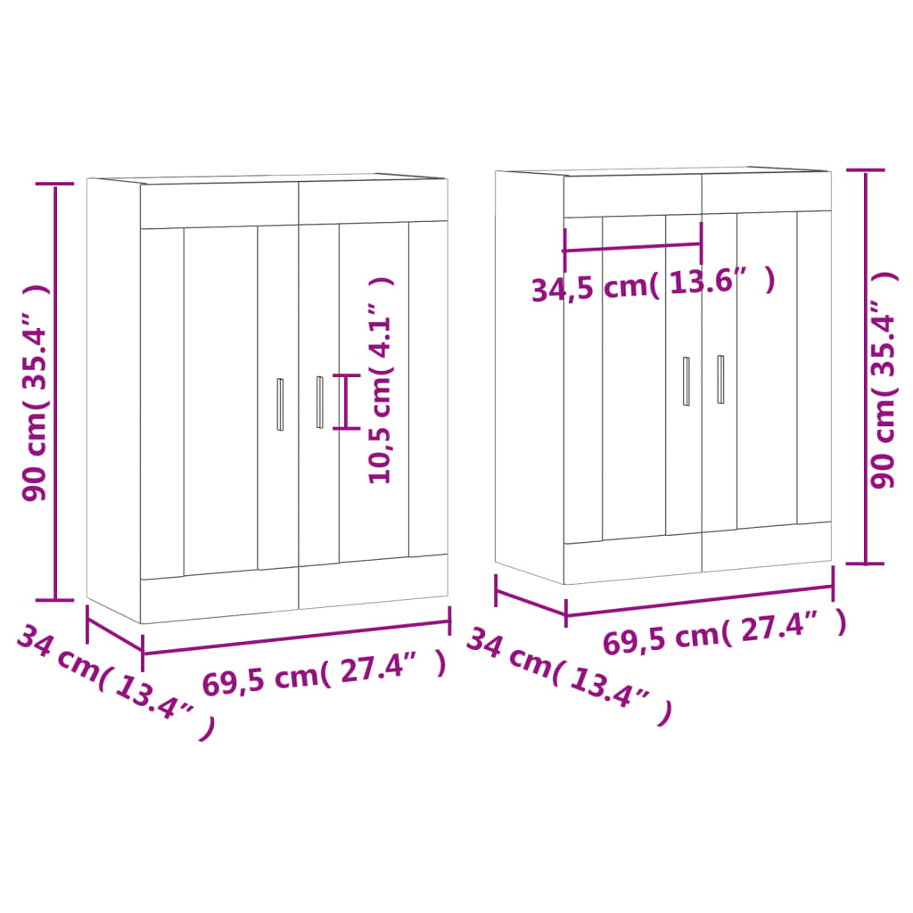 vidaXL Armoires murales 2 pcs Chêne Sonoma Bois d'ingénierie