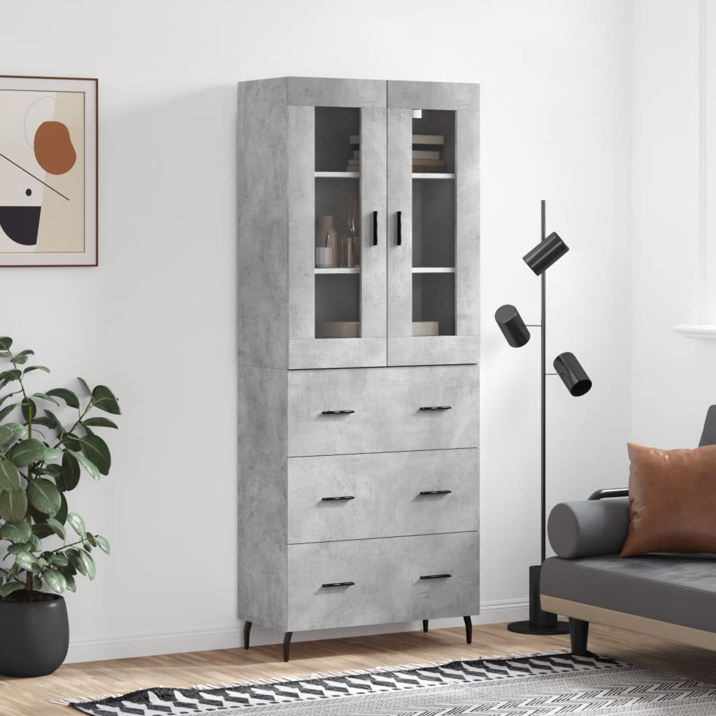 vidaXL Bahut gris béton 69,5x34x180 cm Aggloméré
