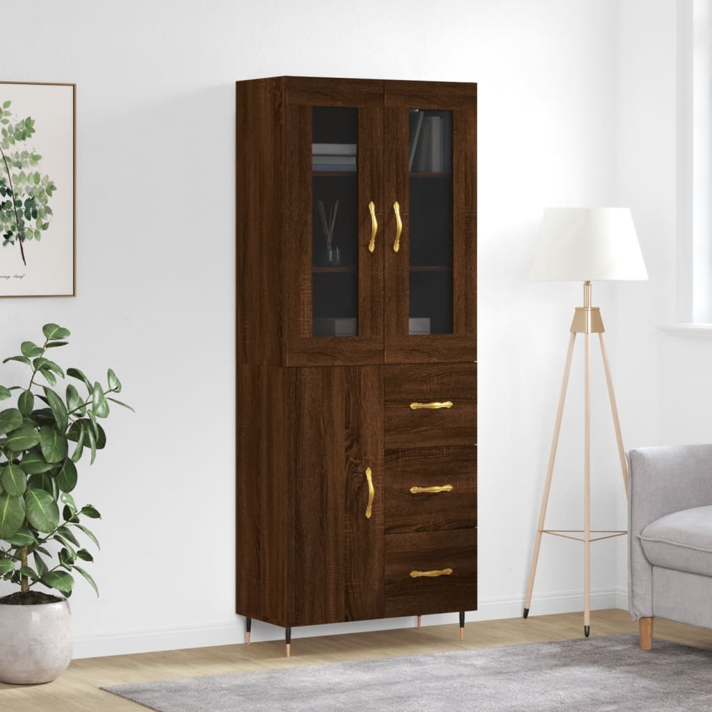 vidaXL Buffet haut marron aspect chêne 69,5x34x180 cm Bois d'ingénierie