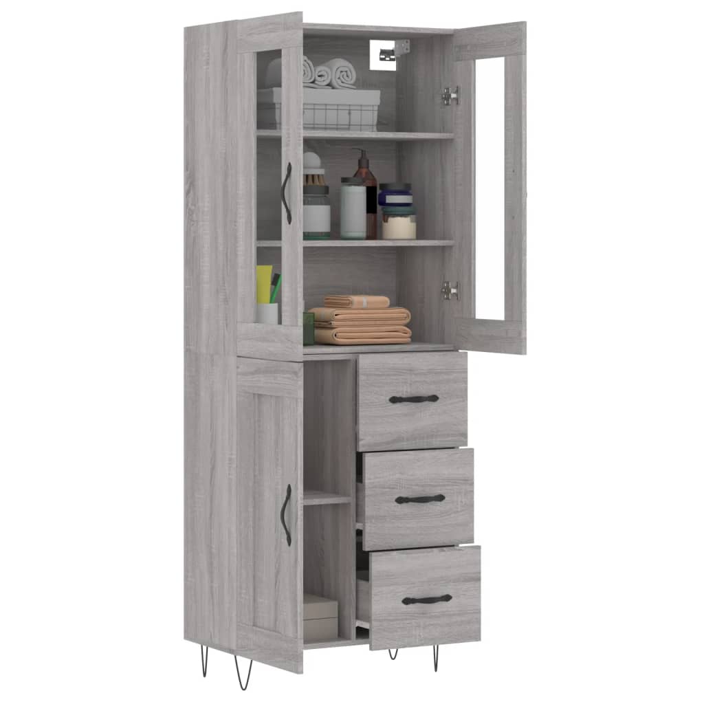 Highboard Grau Sonoma 69,5x34x180 cm Holzwerkstoff
