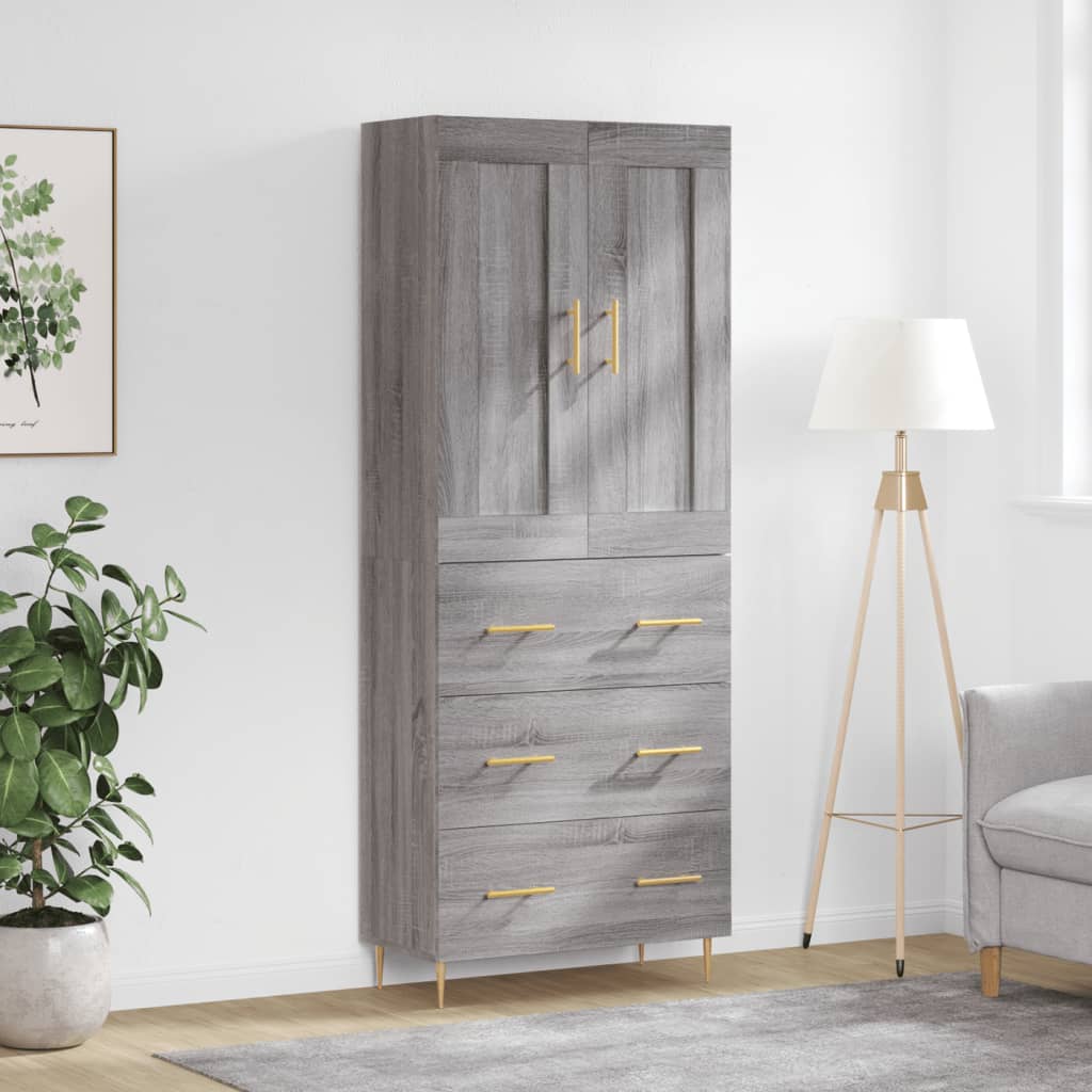 Highboard Grau Sonoma 69,5x34x180 cm Holzwerkstoff