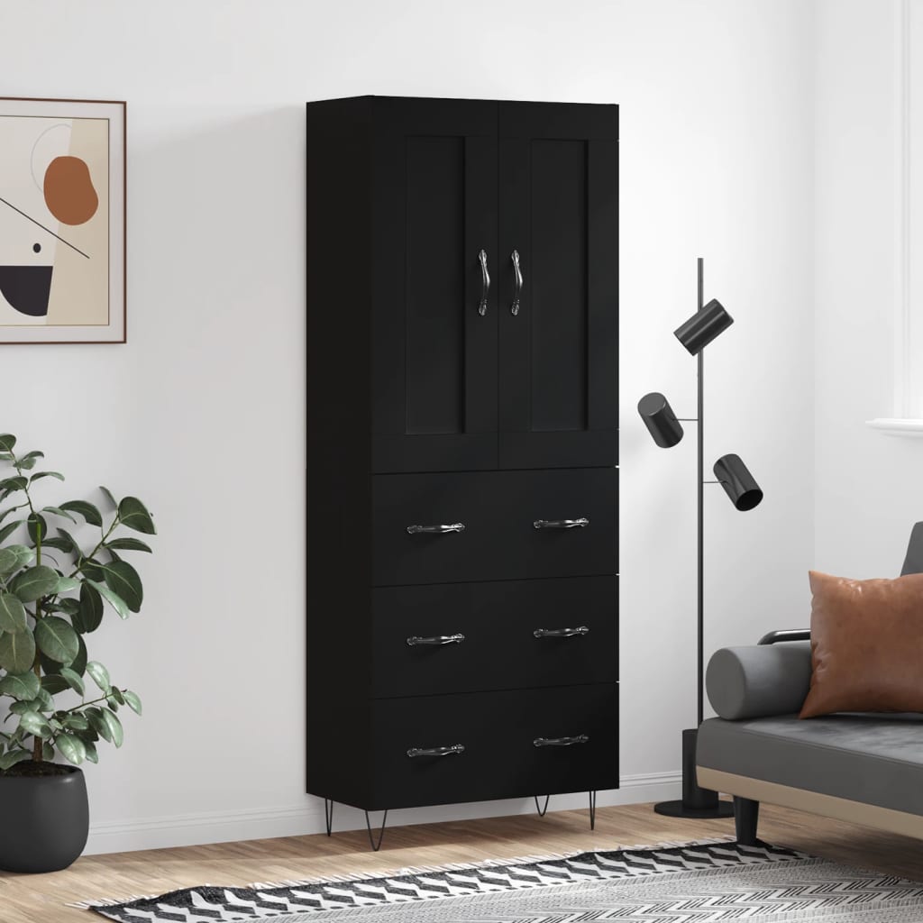 vidaXL Highboard noir 69,5x34x180 cm Bois d'ingénierie