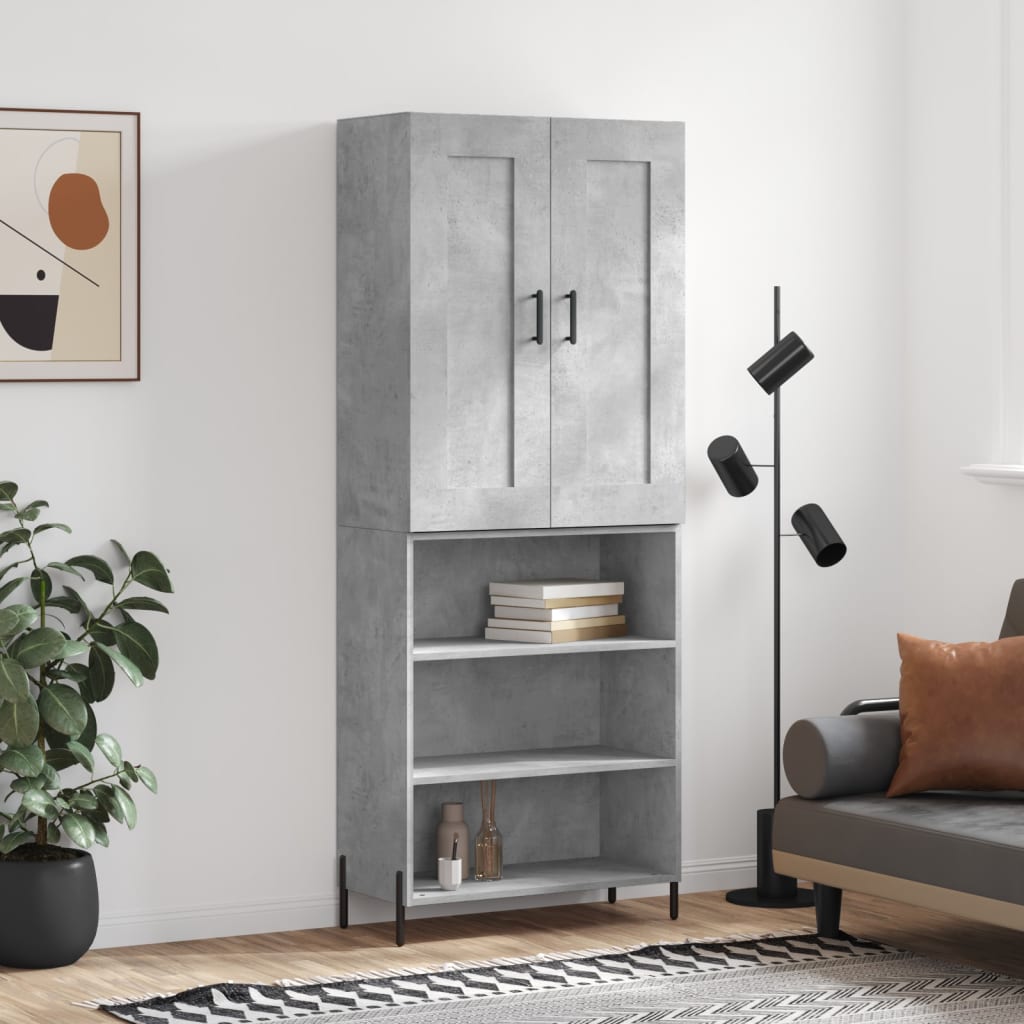 vidaXL Bahut gris béton 69,5x34x180 cm Aggloméré