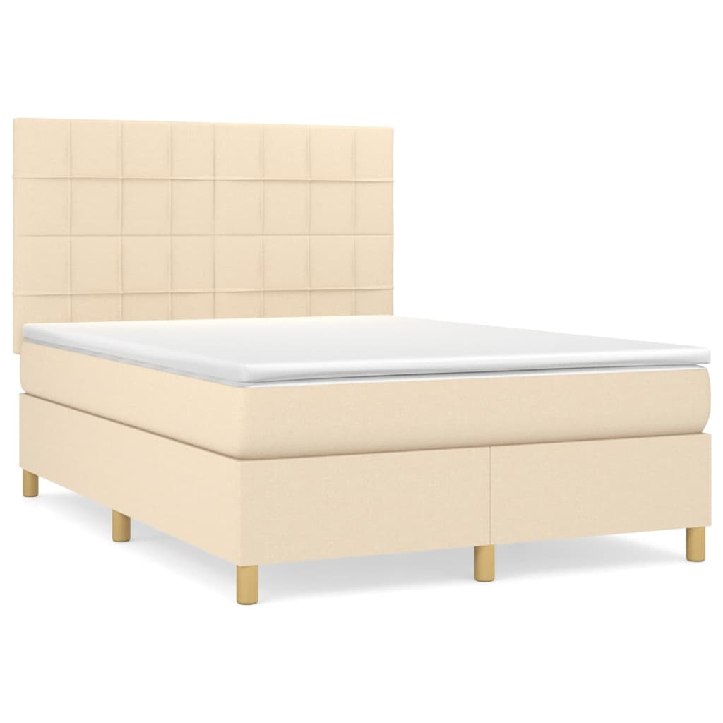 Boxspringbett mit Matratze Creme 140x190 cm Stoff